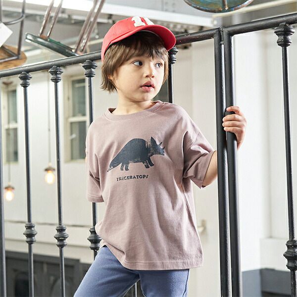 日本 b-ROOM - 100％棉 恐龍印花短袖上衣-翼手龍-深藍