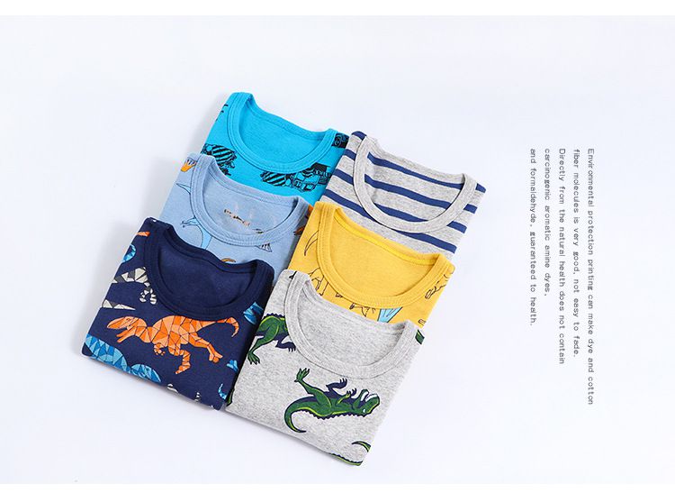 純棉印花無袖背心(3件組)-恐龍+條紋款-灰+白+黃