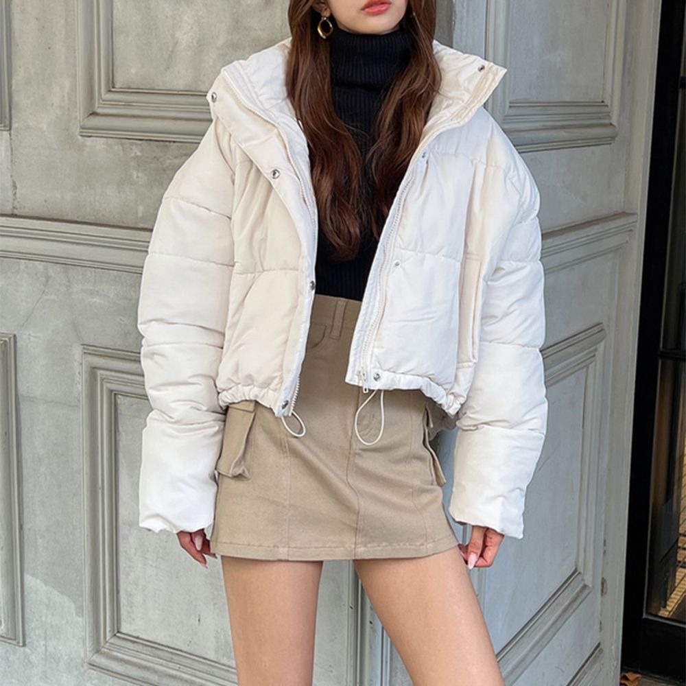 帥氣短版纖維羽絨保暖外套(帽可拆)-白 (F)