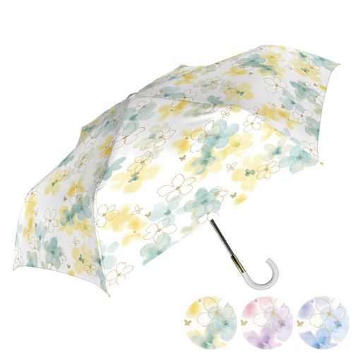 抗UV 100%遮光晴雨兼用折疊傘-歐風花朵-黃綠 (55cm)