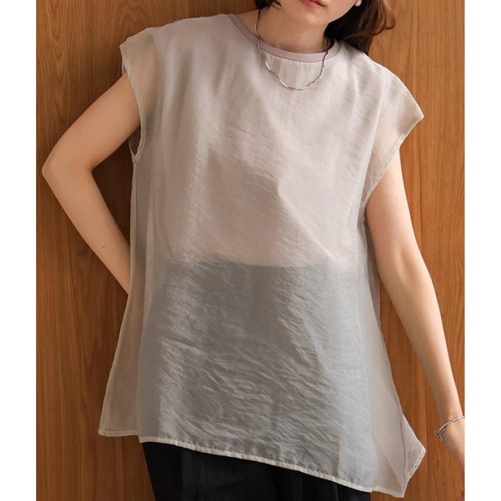 日本 Bab - [推薦]薄紗層次法式袖上衣-灰棕