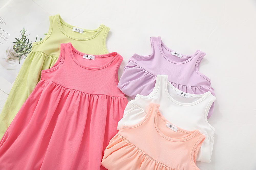 糖果色棉質無袖連身洋裝-白色