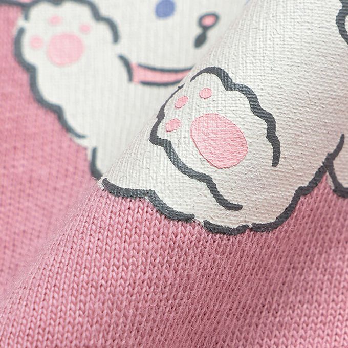 日本 Lycee mine - 100%棉 可愛少女印花長袖上衣-優雅貓貓-蜜桃粉