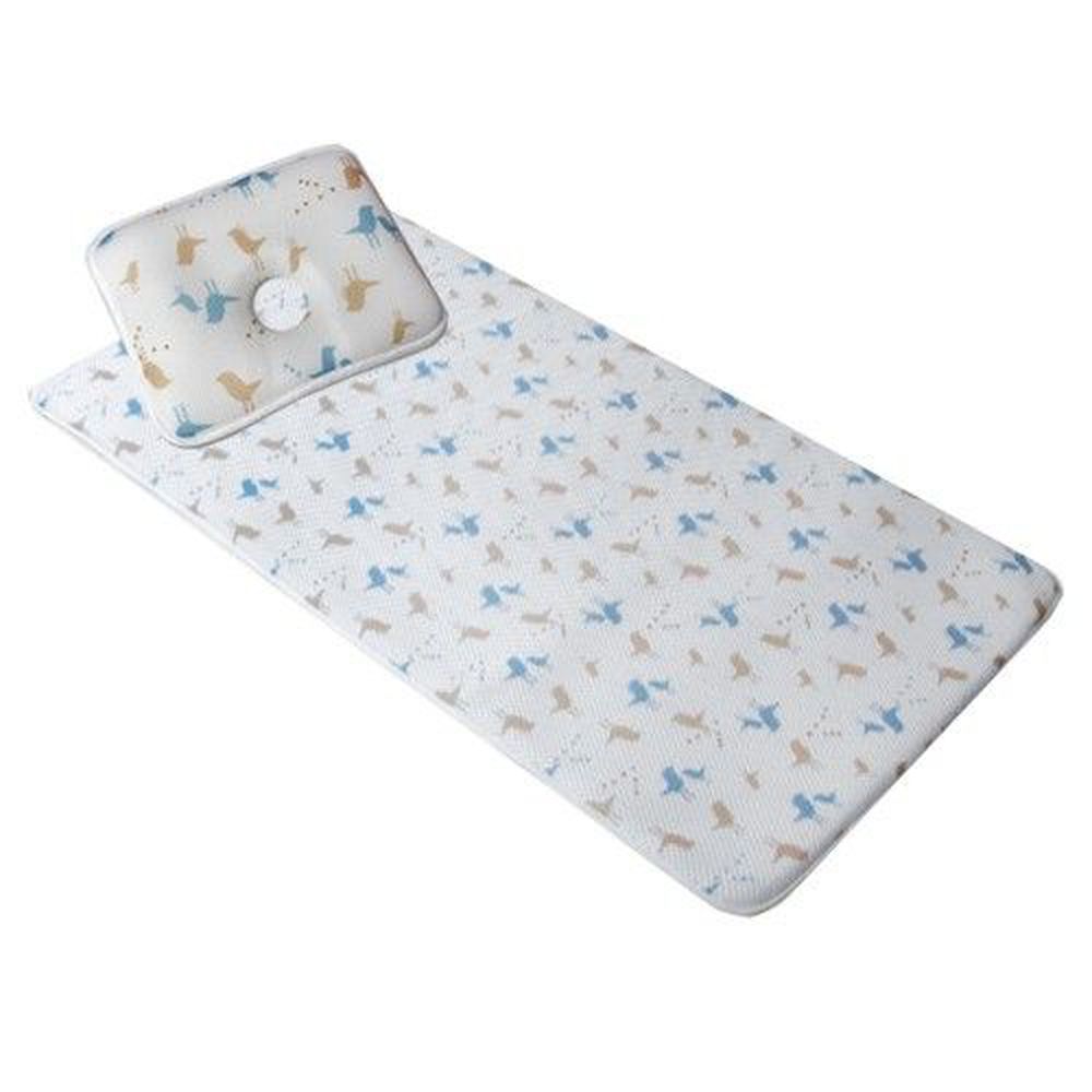舒福家居 iSuFu - 3D Airmesh 透氣床墊實用組-Happy Birds-藍色-附嬰兒定型枕x1