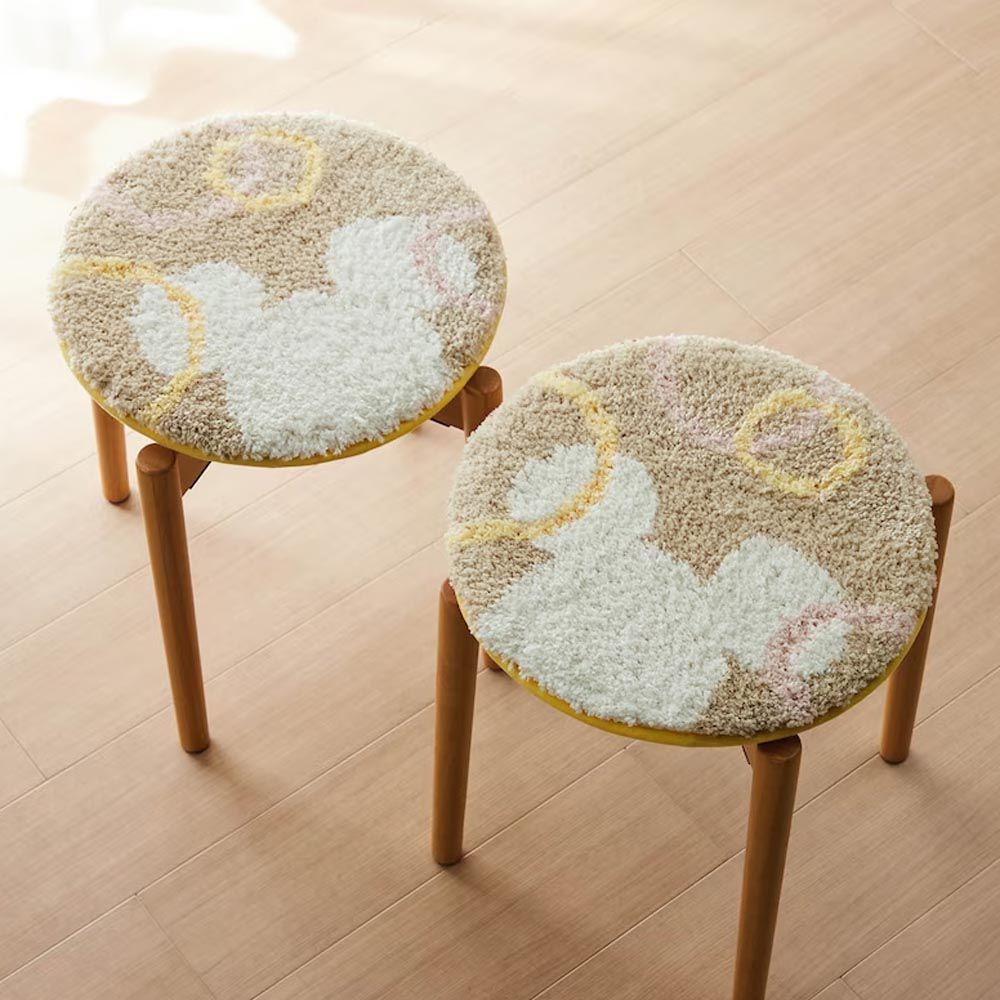 日本千趣會 - 迪士尼 印花毛絨柔軟椅墊2件組-圓型-米奇線條 (直徑約38cm)