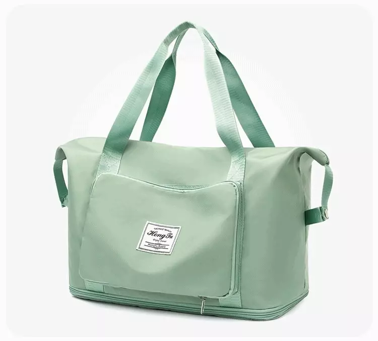 可折疊大容量乾濕分離旅行包-灰配粉