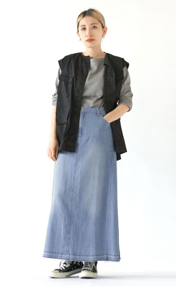 日本 zootie - 彈性輕量修臀丹寧魚尾裙-深藍