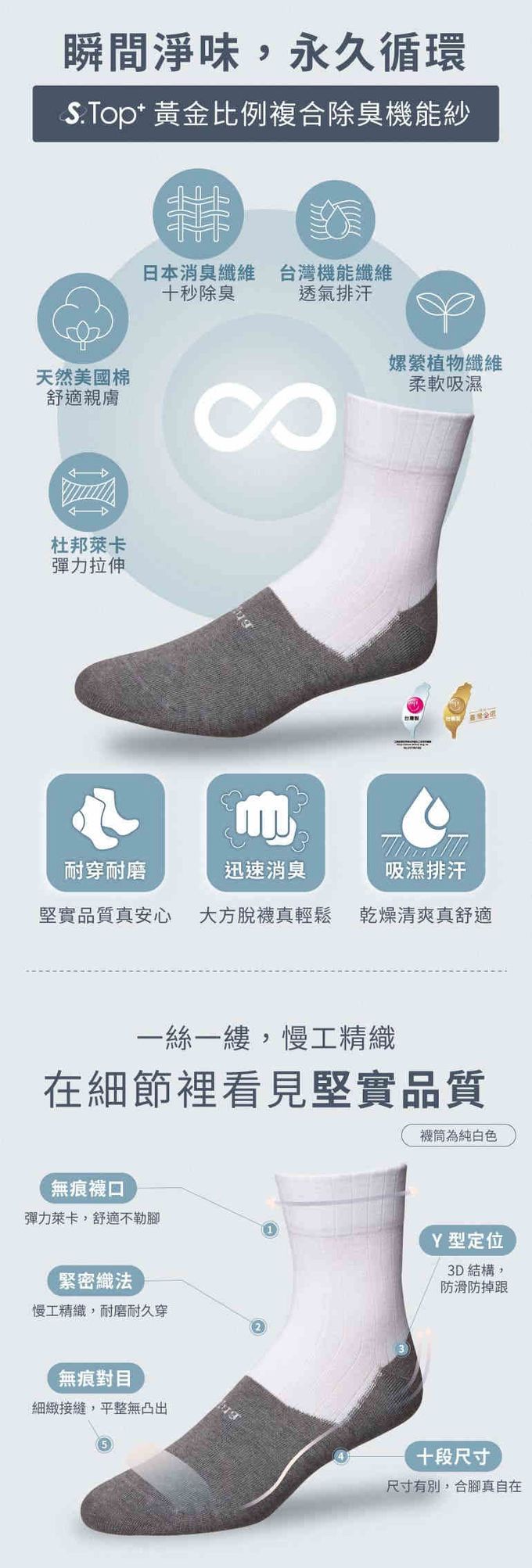 sNug - 棉質頂級學生除臭襪子 2雙組 - 白灰色