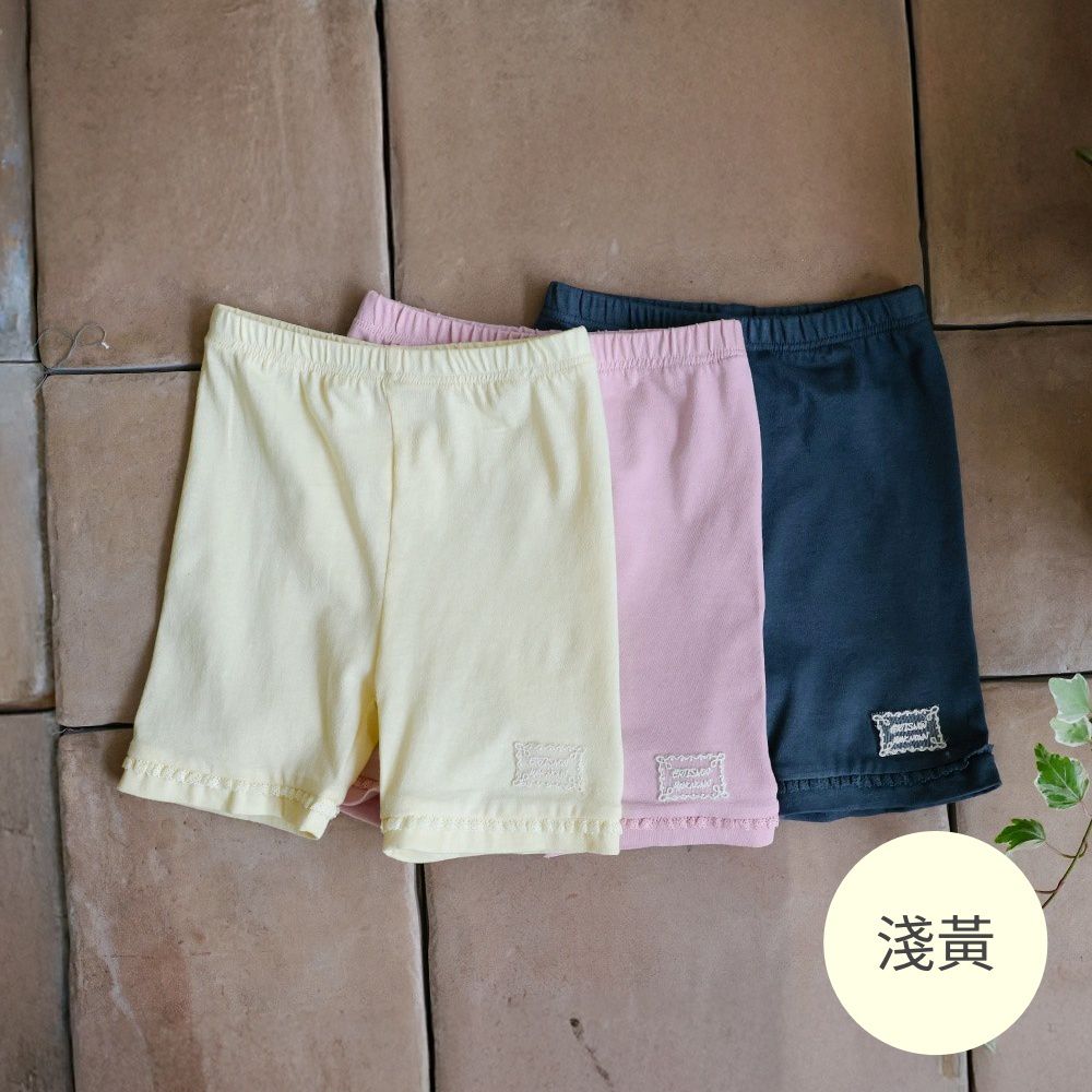 Puellaflo 鬆緊腰蕾絲邊點綴彈力短褲-淺黃