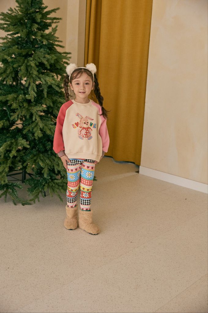 韓國 Mimico - (內磨毛)HAPPY熊貓雙色袖上衣-藍X紫