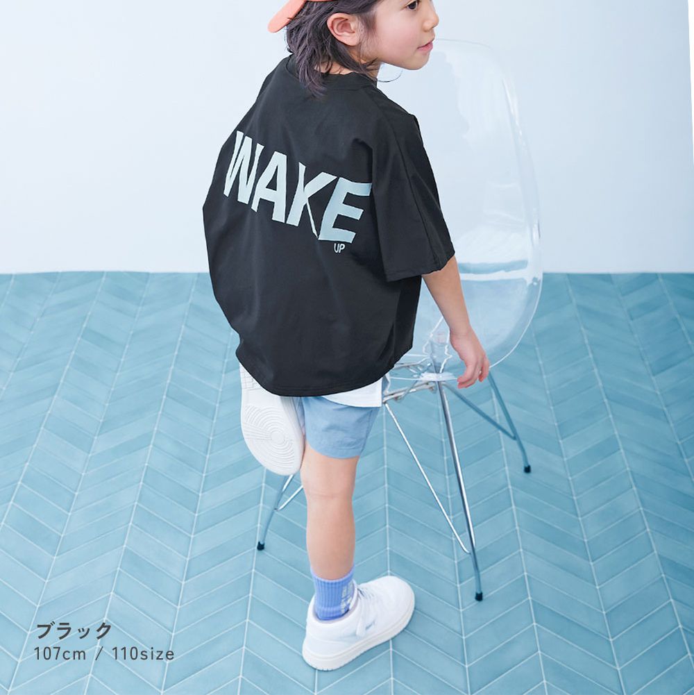 [快乾防皺]防污機能短袖上衣-寬版WAKE-黑