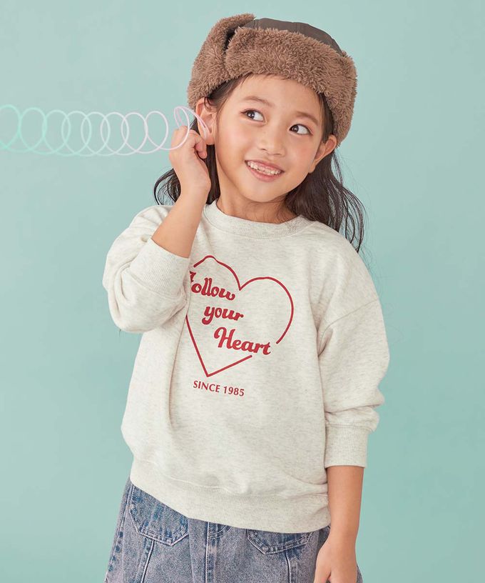 日本 devirock - 熱銷定番 女孩印花縮口長袖上衣-起司蛋糕-淡粉