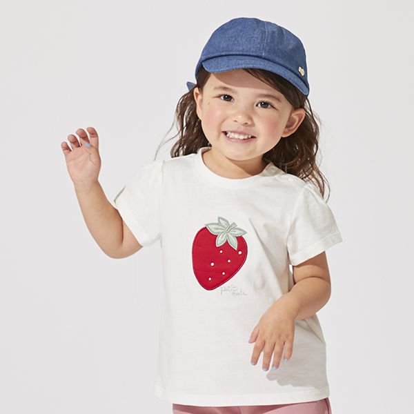 日本 petit main - [接觸冷感]可愛印花短袖上衣-草莓-白