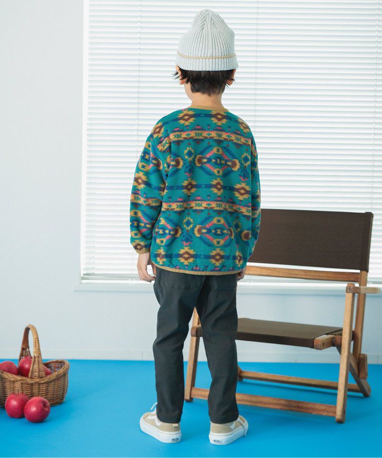 日本 BREEZE - 古著撞色輕質短毛外套-米白x軍綠