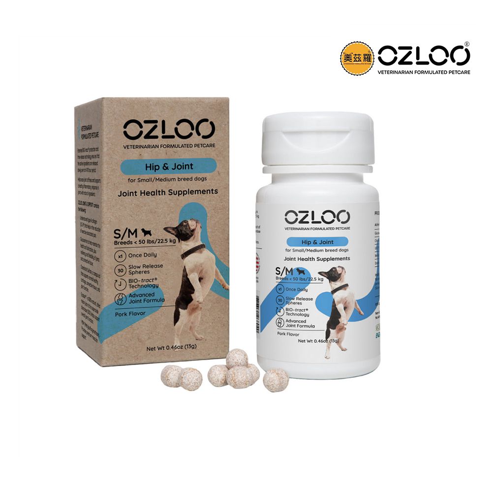 OZLOO奧茲羅 - 支持關節行動 中小型犬 30顆(奇化酶/骨骼/臀部/關節)