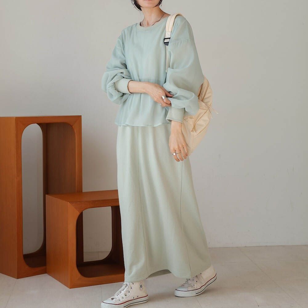 [穿搭上手]薄紗層次運動風長袖洋裝-湖水綠