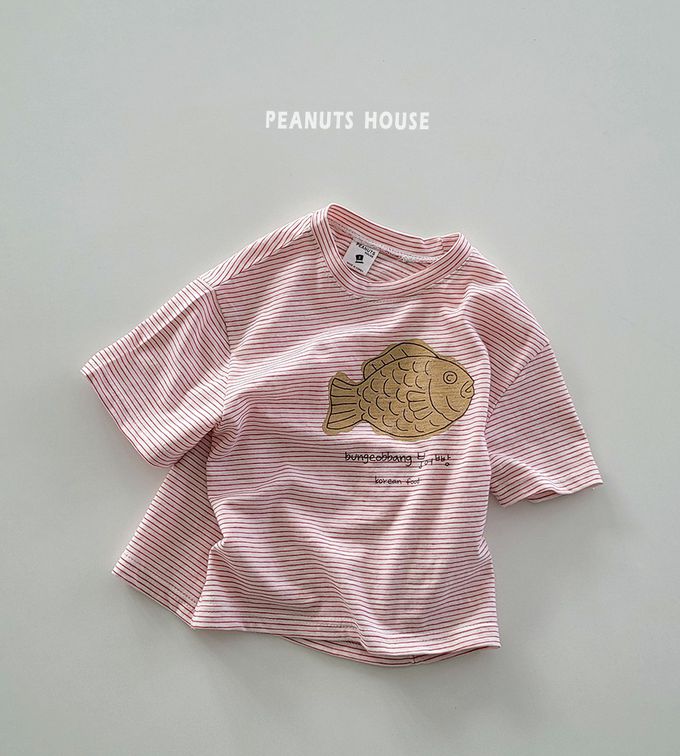 韓國 Peanuts House - 純棉印花圓領短袖上衣-鯛魚燒-紅