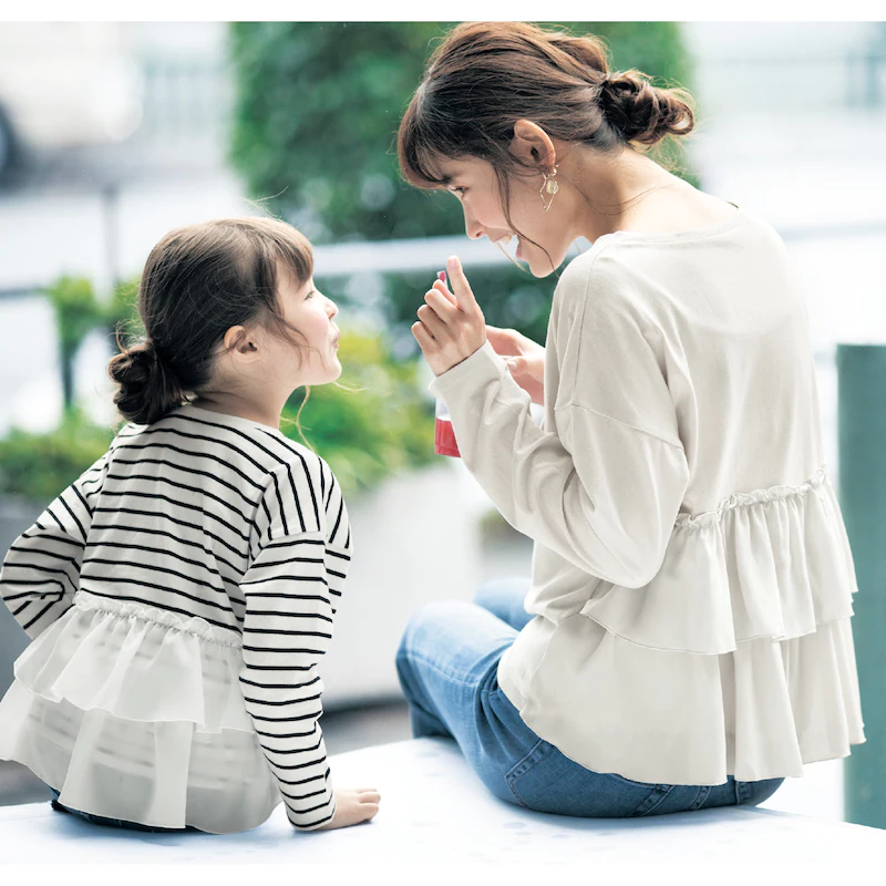 日本千趣會 - (孩子) 後腰蛋糕薄紗拼接長袖上衣-灰杏
