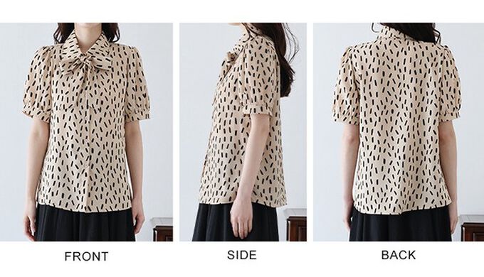 日本 BLUE EAST - 氣質蝴蝶結雪紡小澎袖襯衫-深藍