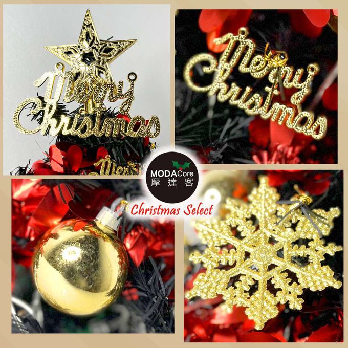 MODACore 摩達客 - 摩達客耶誕-2尺/2呎(60cm)特仕幸福型裝飾黑色聖誕樹 (風華金雪紅緞系全套飾品)超值組不含燈/本島免運費