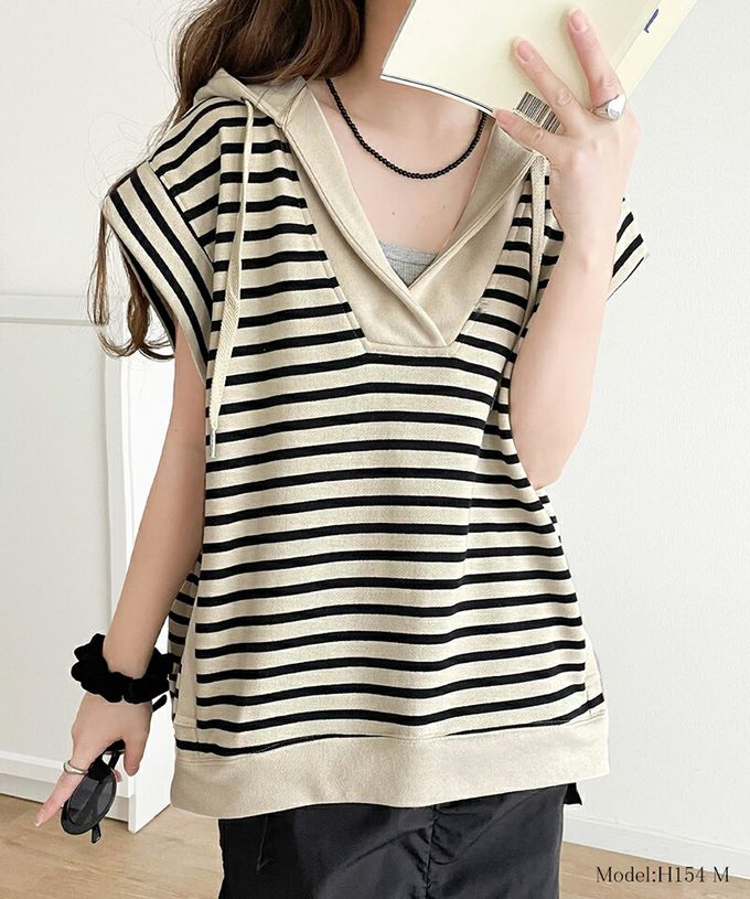 日本 Classical Elf - Java 深V領休閒寬短袖連帽上衣-淺灰