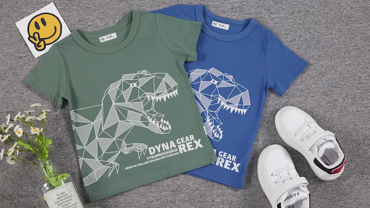 BE TOP - 純棉短袖上衣-幾何暴龍-綠色