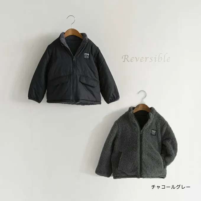 日本 BRANSHES - 2way雙面異材質保暖鋪棉外套(可機洗)-格子-寶藍