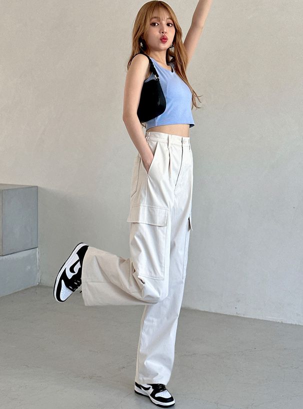 日本 GRL - 休閒百搭工裝口袋長褲-軍綠