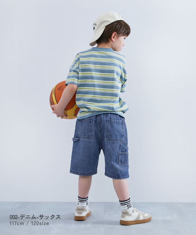 日本 devirock - 帥氣大口袋畫家風丹寧五分褲-藍