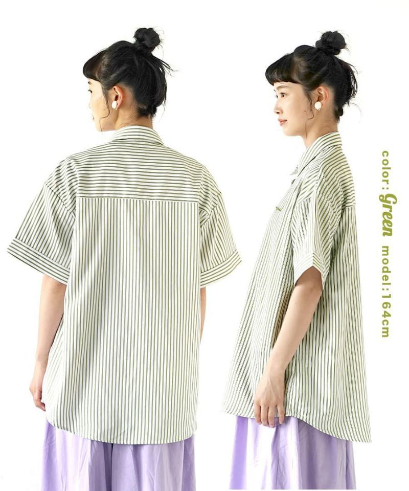 日本 zootie - 男孩風直條紋短袖襯衫-青草綠