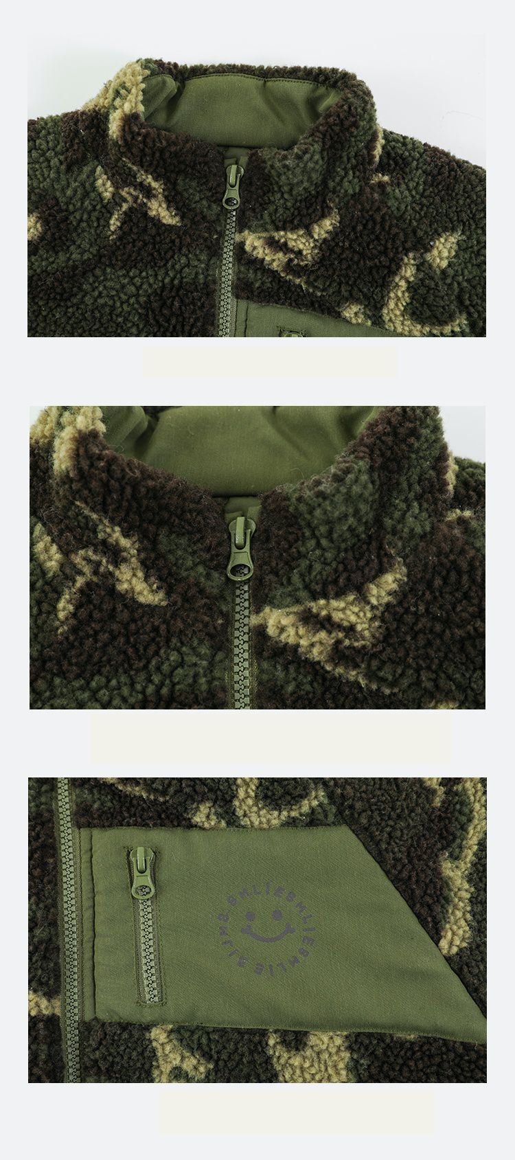 TONGMO - 帥氣羊羔絨立領迷彩長袖外套-綠色