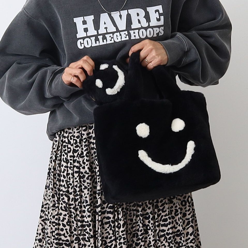 日本 COOCO - SMILEY聯名款 毛絨手提包/托特包(附小包)-芥黃 (W25*H23*D15cm)