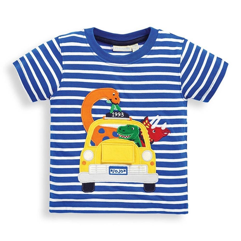 英國 JoJo Maman BeBe - 超優質嬰幼兒/兒童100％純棉短袖上衣/T-shirt/動物T-黃色車車