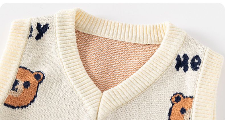 舒適V領百搭針織背心-Hey熊熊-藍色