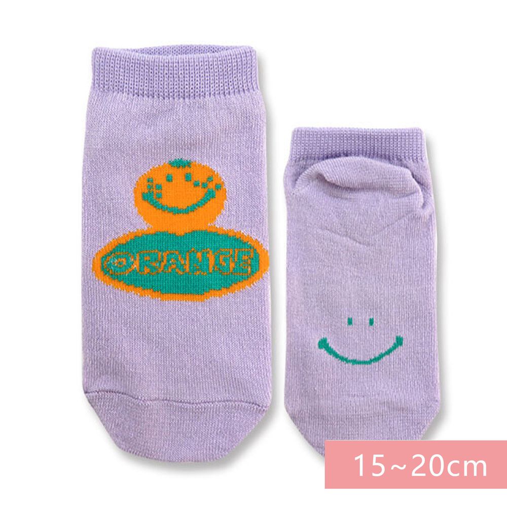 日本 OKUTANI - 童趣日文插畫短襪-微笑橘子-紫 (15-20cm)