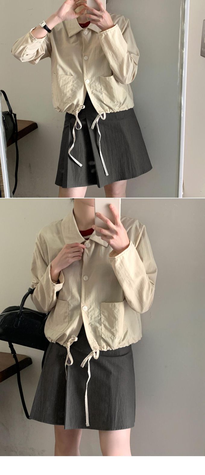 韓國 98doci - 短版綁帶排扣襯衫外套-白