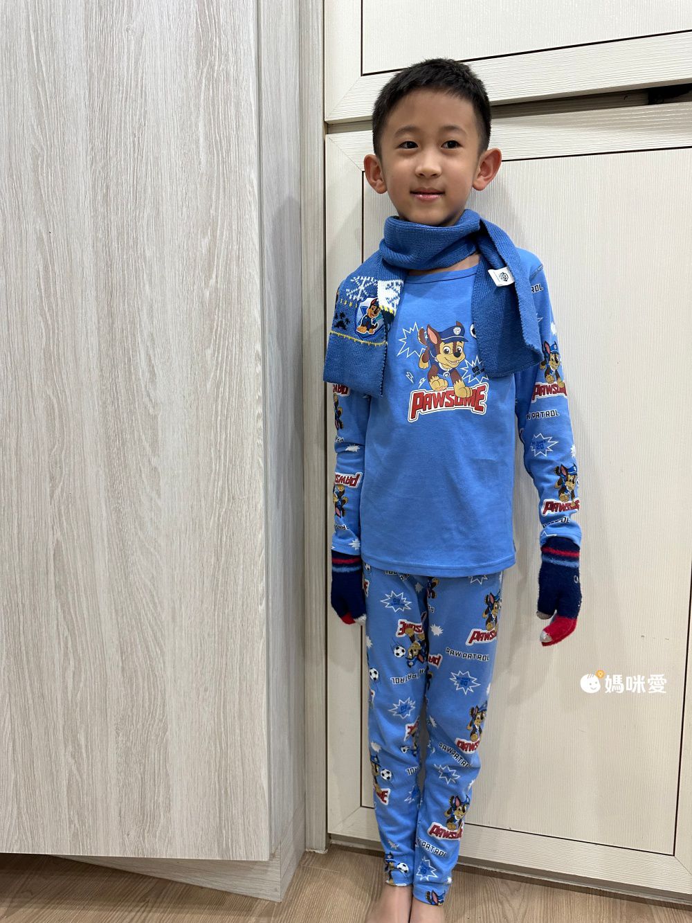 卡通暖暖針織圍巾-卡通人物汪汪隊-阿奇-淺藍色 (120×13cm)