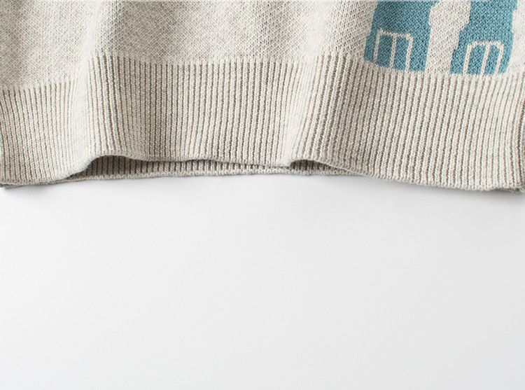 純棉圓領針織長袖上衣-藍恐龍-灰色