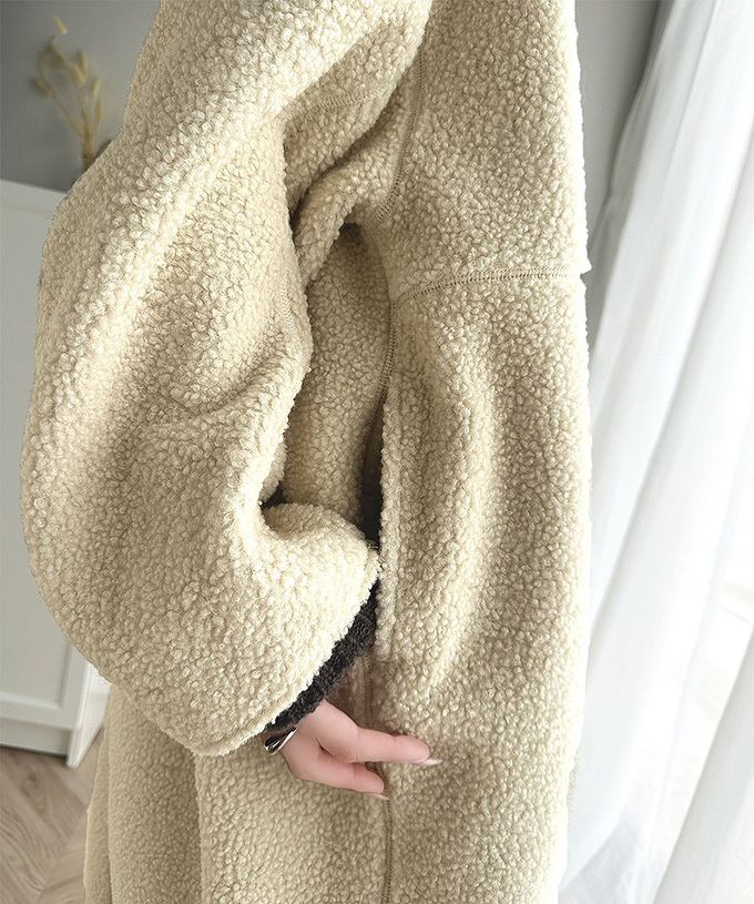 日本 Classical Elf - 溫暖毛呢休閒感無領長版外套-摩卡