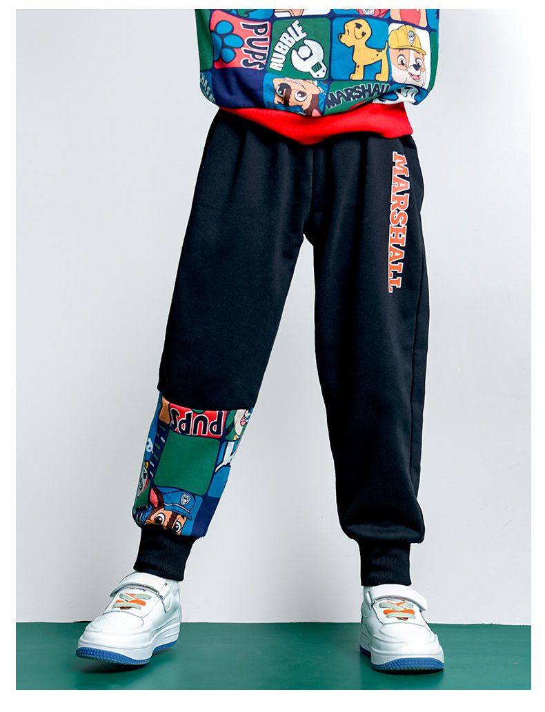 卡通汪汪隊棉質束口運動長褲-卡通人物阿奇-黑色