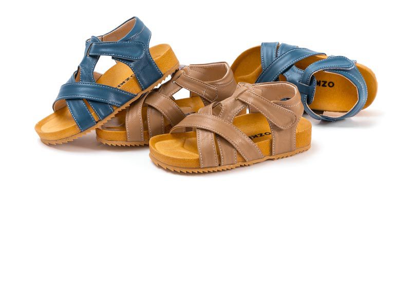 韓國 OZKIZ - 不對稱交叉魔鬼氈涼鞋-棕