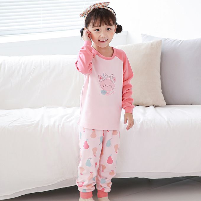 正韓 Cogibu - 極舒適無螢光劑 100% 有機棉(雙面)幼兒/兒童長袖睡衣/家居服套裝組-梨子貓