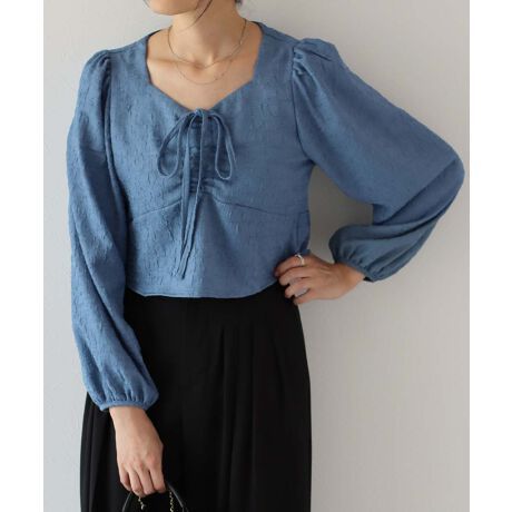 日本 BLUE EAST - 顯瘦氣質前綁帶長袖上衣-寶石藍