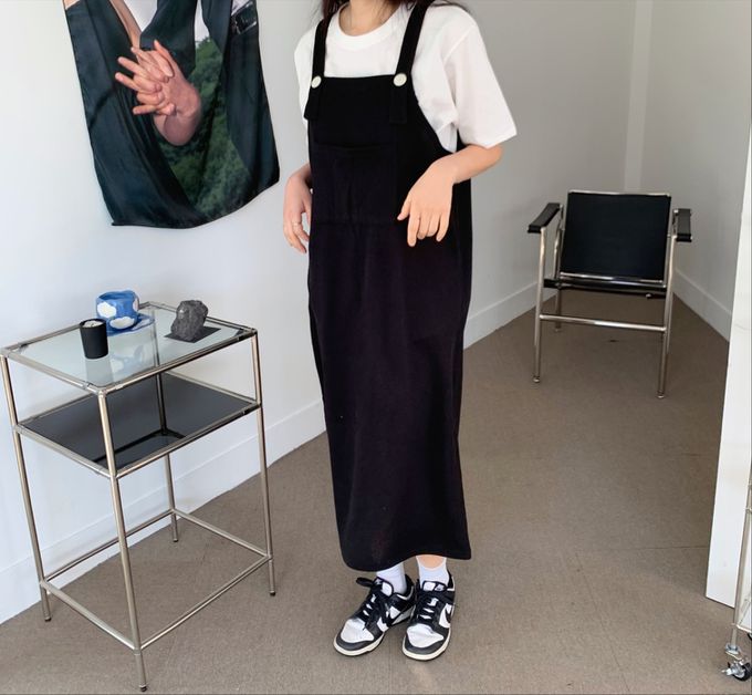 韓國 LANDING - 慵懶感細肩連身背心洋裝-粉橘 (FREE)