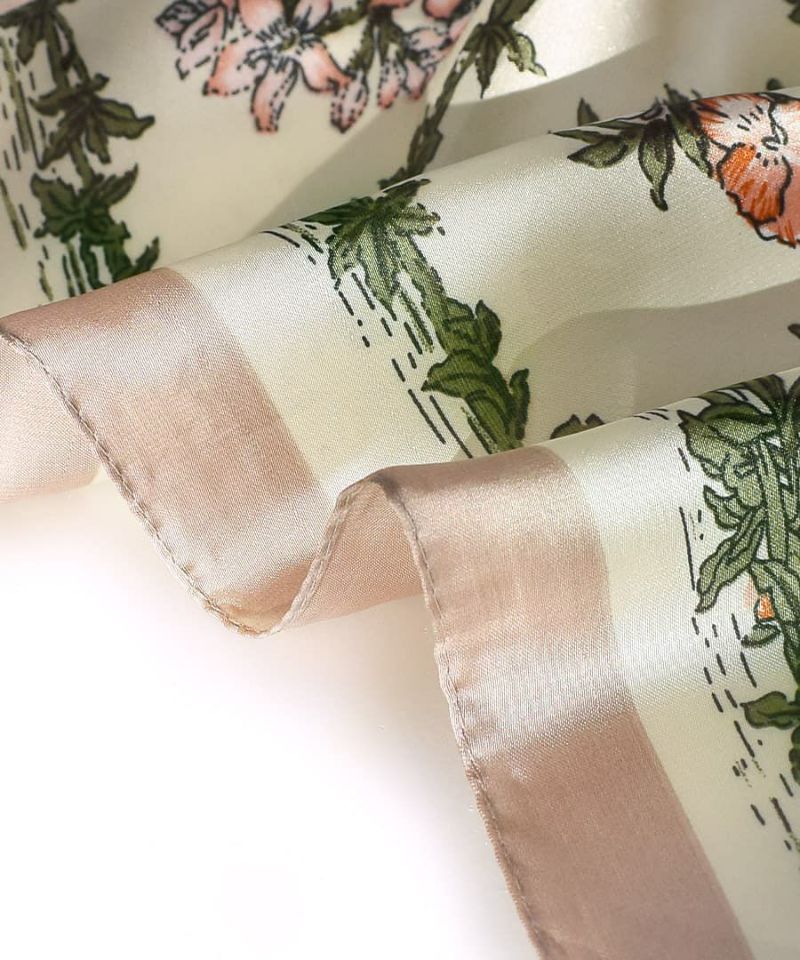 日本 zootie - 歐風質感時尚絲巾-植物圖鑑-黑x杏