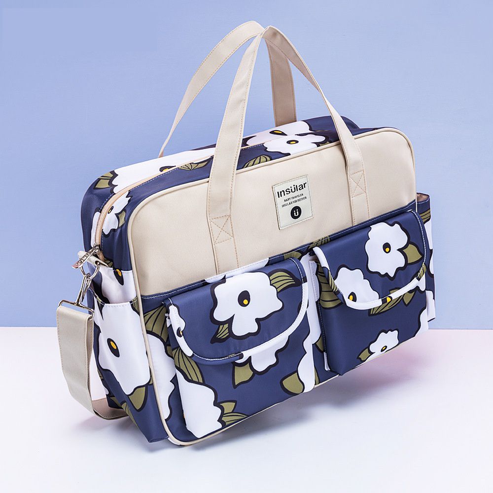 insular - 防水防污多功能大容量手提包/媽媽包/待產包-北極熊-杏+白+藍 (39x12.5x29cm)