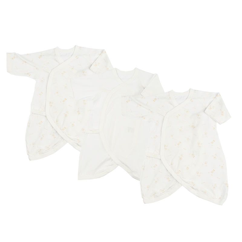 akachan honpo - 新生兒內衣6件組長袖 釦子款-動物-淺咖啡色 (50～60cm)