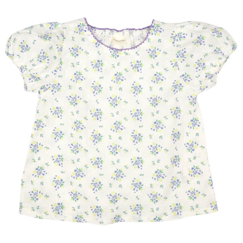 短袖長版上衣-蕾絲印花-紫色