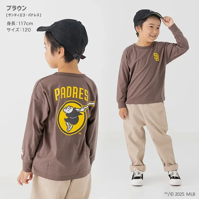 日本 Chil2 - MLB聯名 品牌刺繡長袖上衣-聖地牙哥教士-咖啡