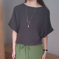 韓國女裝連線 - 溫柔船型領混羊毛五分袖針織上衣-巧克力咖 (FREE)